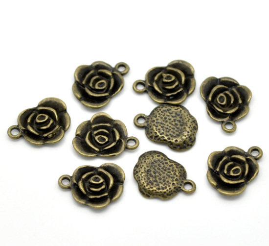 Image de 50 Pendentifs Charms Rose Bronze 17x14mm