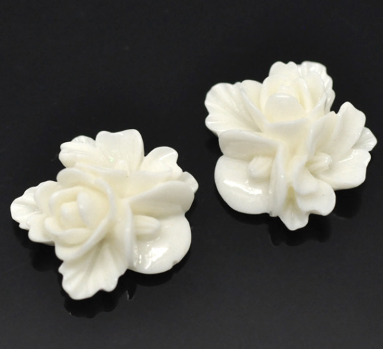 Picture of Resin Embellishments Findings Flower Ivory 16mm x 16mm( 5/8"x 5/8"), 50 PCs