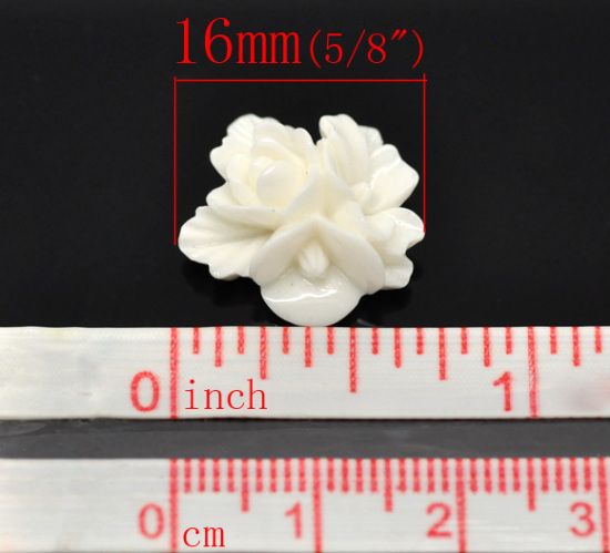 Picture of Resin Embellishments Findings Flower Ivory 16mm x 16mm( 5/8"x 5/8"), 50 PCs