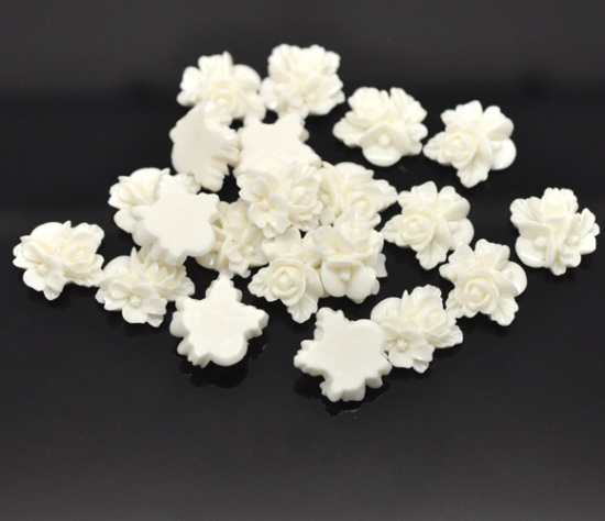 Picture of Resin Embellishments Findings Flower Ivory 16mm x 16mm( 5/8"x 5/8"), 50 PCs