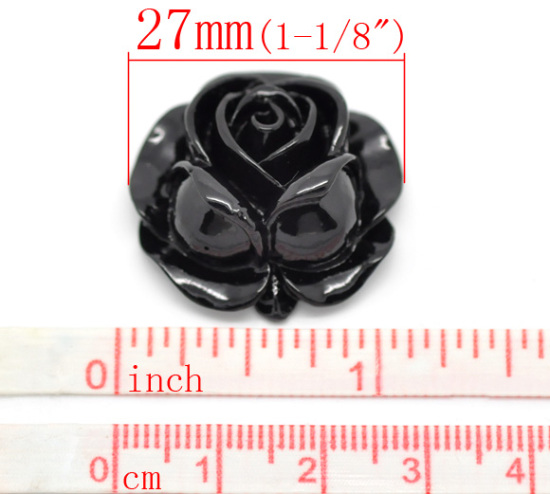 Bild von Harz Verzierung Embellishments Cabochons Blumen Schwarz Blumen 27mm x 27mm , 2 Stücke