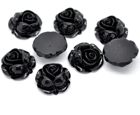 Bild von Harz Verzierung Embellishments Cabochons Blumen Schwarz Blumen 27mm x 27mm , 2 Stücke