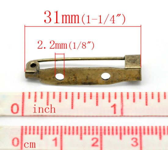 Image de Broche Epingle à Nourrice en Alliage de Fer Bronze Antique 31mm x 6mm, 100 PCs