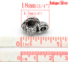 Picture of Zinc Metal Alloy European Style Large Hole Charm Beads Owl Halloween Ornaments Antique Silver Color About 18mm x 10mm, Hole: Approx 4.7mm, 10 PCs
