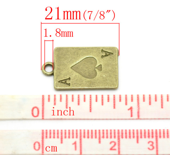 Immagine di Lega di Zinco Charm Ciondoli Carta da Gioco Tono del Bronzo Nulla Disegno 21mm x 13mm, 30 Pz