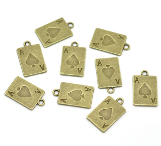 Immagine di Lega di Zinco Charm Ciondoli Carta da Gioco Tono del Bronzo Nulla Disegno 21mm x 13mm, 30 Pz