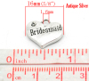 Image de Pendentifs en Alliage de Zinc Cœur Argent Vieilli Gravé Caractère Gravé Mots " Bridesmaid " avec Strass Blanc A Strass 16mm x 14mm, 20 Pcs