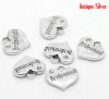 Image de Pendentifs en Alliage de Zinc Cœur Argent Vieilli Gravé Caractère Gravé Mots " Bridesmaid " avec Strass Blanc A Strass 16mm x 14mm, 20 Pcs