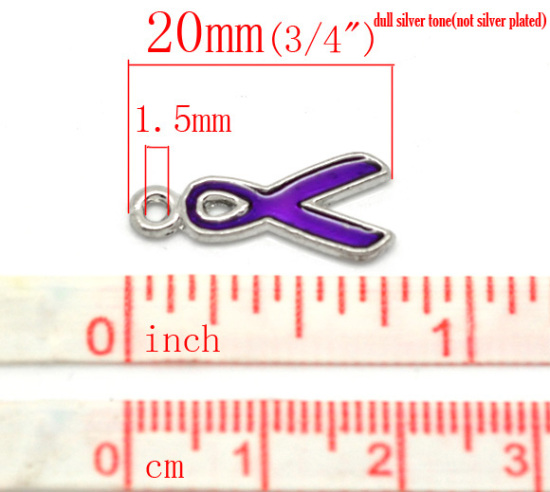 Picture of Purple Enamel Ribbon Awareness Charm Pendants 20x9mm(3/4"x3/8"), sold per packet of 20