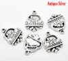 Picture of Zinc Based Alloy Charms Car Antique Silver Color Message " JUST MARRIED " Carved 20mm( 6/8") x 16mm( 5/8"), 30 PCs