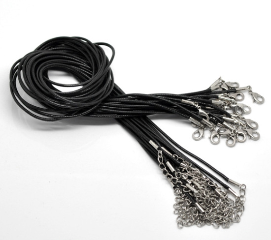 Image de Collier en Cordon Ciré Noir 47cm - 45cm long, 200 PCs