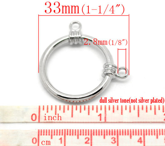 Immagine di Lega di Zinco Charm Ciondoli Tondo Tono Argento Nulla Disegno 29.0mm x 3.3cm, 10 Pz