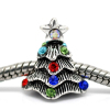 Picture of Zinc Metal Alloy European Style Large Hole Charm Beads Christmas Tree Antique Silver Color Multicolor Rhinestone About 16mm x 14mm, Hole: Approx 4.7mm, 10 PCS