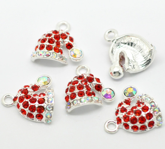 Image de 10 Breloques Pendentifs Charms Chapeau Noël Strass 19x18mm