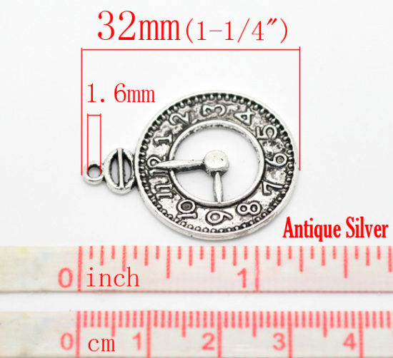 Immagine di Lega di Zinco Charm Ciondoli Orologio Argento Antico Nulla Disegno 3.2cm x 24.0mm, 20 Pz