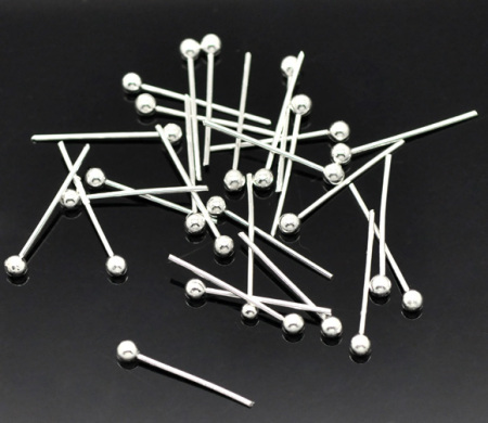 Picture of Brass Ball Head Pins Silver Plated 16mm( 5/8") long, 0.5mm (24 gauge), 500 PCs