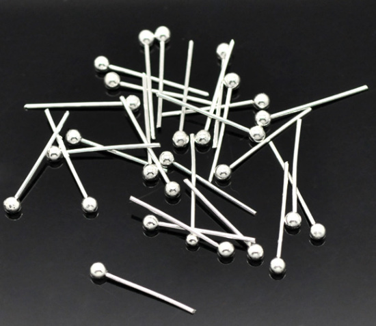 Picture of Brass Ball Head Pins Silver Plated 16mm( 5/8") long, 0.5mm (24 gauge), 500 PCs                                                                                                                                                                                