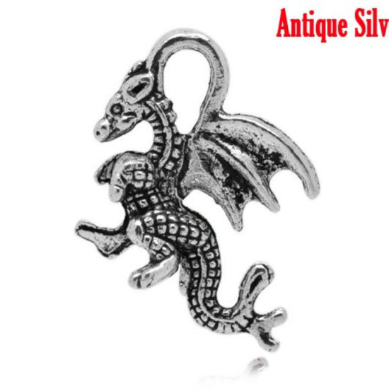 Picture of 500 PCs Zinc Based Alloy Fairy Tale Collection Charms Antique Silver Color Pterosaur/ Pterodactyl Dinosaur 21mm x 14mm