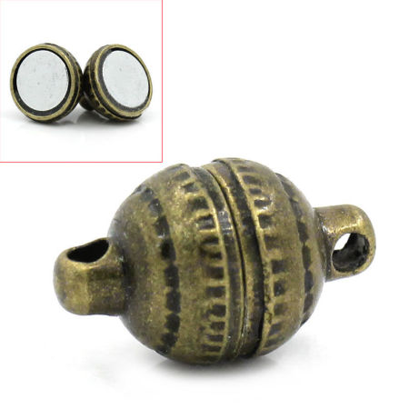 50 Sets Iron Based Alloy Magnetic Clasps Round Antique Bronze 14mm x 8mm