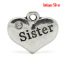 Image de Breloques en Alliage de Zinc Cœur Argent Vieilli Gravé Mots " Sister " à Strass Blanc 16mm x 14mm, 20 Pcs