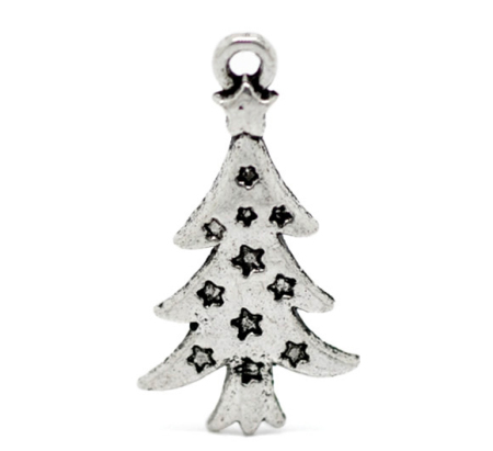 Imagen de Colgantes Aleación del Metal Del Zinc de Árbol de Navidad Plata Antigua Rhinestone 26.0mm x 14.0mm, 50 Unidades 