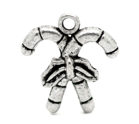Colgantes Aleación del Metal Del Zinc de Bastón de Caramelo de Navidad Plata Antigua Rhinestone 19.0mm x 17.0mm, 20 Unidades 