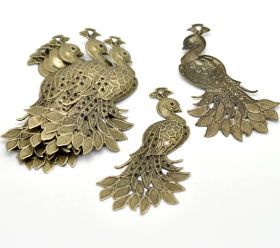 Bild von Bronzefarben Filigran Pfau Verbinder 7x4.2cm.Verkauft eine Packung mit 30