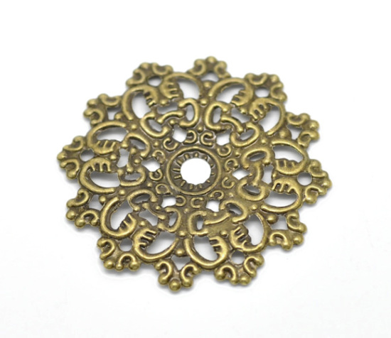 Picture of Antique Bronze Filigree Stamping Flower Wraps Connectors 4.7x4.7cm, sold per packet of 30