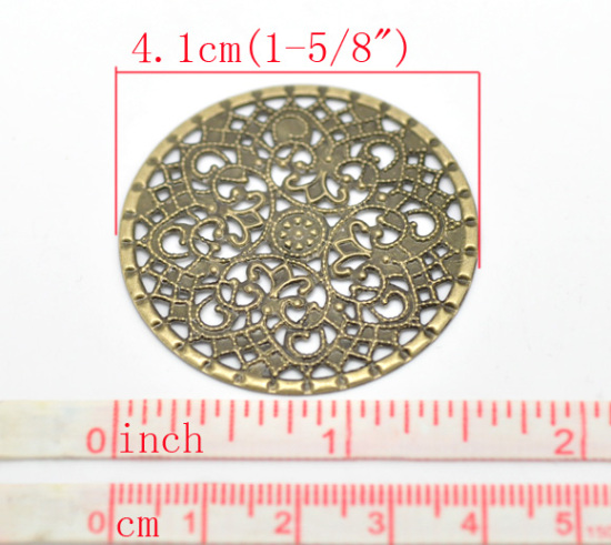 Picture of Antique Bronze Filigree Stamping Round Wraps Connectors 4.1cm(1-5/8"), sold per packet of 50