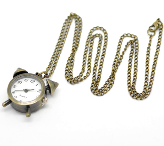 Изображение Кварцевые Карманные часы С батареей "Будильник" с Цепочкой 83cm длина Античная Бронза , Проданные 1 шт
