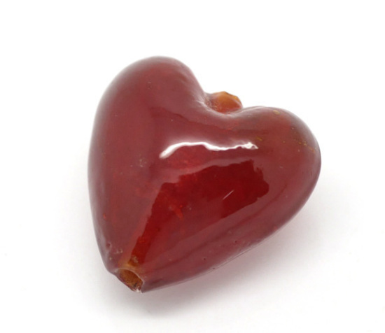 Изображение Бусины "Сердце " Лэмпворк 20mm x 20mm Стеклянные Темно-красные,1.8mm-1.5mm, 10 шт