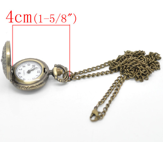 Bild von Bronzefarben Halskette Rund Quarz Taschenuhr Uhr mit Batterie 84cm lang.Verkauft eine Packung mit 1 Stück