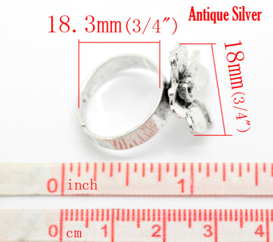 Изображение Кольца Регулируемые "Цветы" 18.3mm Античное Серебро,Проданные 10 шт/уп
