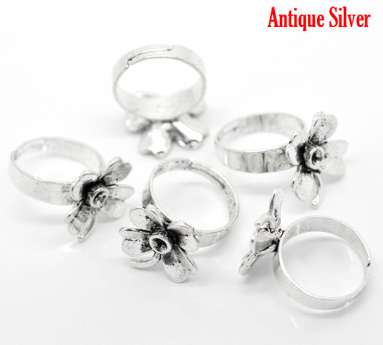 Bild von Antik Silber Blume Einstellbar Fingerringe Ringe 18.3mm.Verkauft eine Packung mit 10