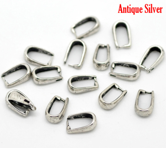 Picture of Brass Pendant Pinch Bails Clasps Horseshoe Antique Silver Color 10mm( 3/8") x 6mm( 2/8"), 30 PCs