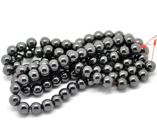 Picture of (Grade B) Synthetic Hematite Beads Round Black About 8mm Dia.,40cm(15 6/8") long,1 Strand(approx 50PCs)