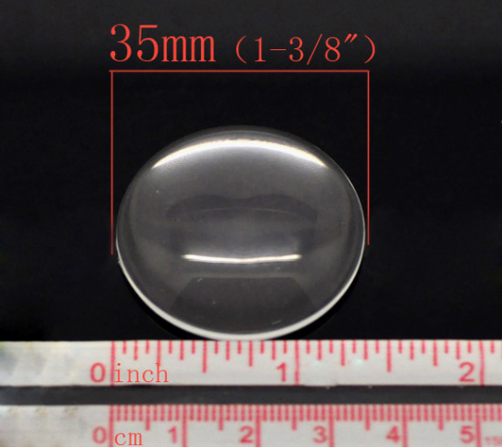 Picture of Transparent Glass Dome Seals Cabochons Round Flatback Clear 3.5cm(1 3/8") Dia, 5 PCs