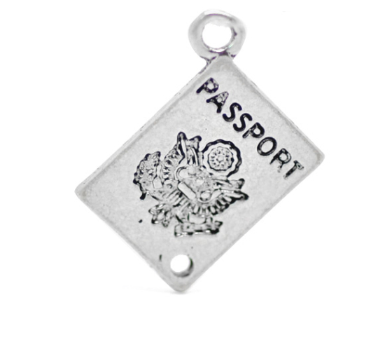 Bild von Zinklegierung Charm Anhänger Pass Antiksilber Message " passport " 18mm x 12mm, 40 Stück