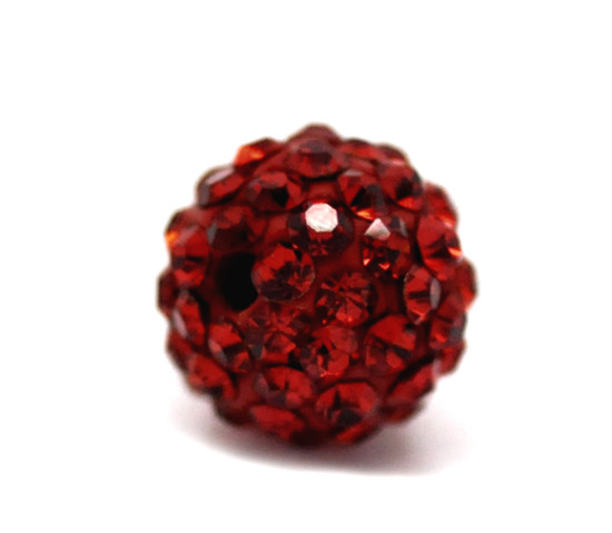 Picture of Red Pave Rhinestone Ball Beads. Fits Shamballa Bracelet 8mm, sold per packet of 3