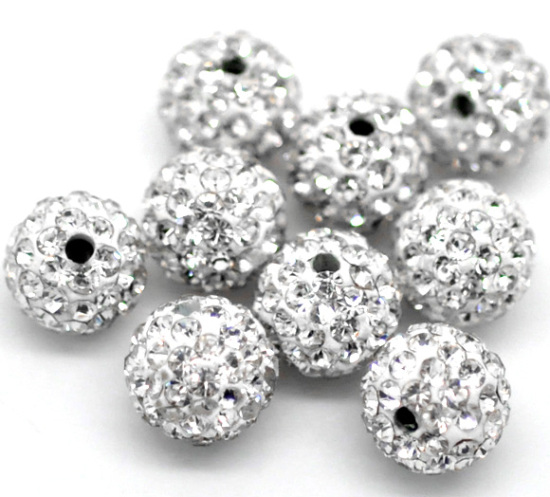 Picture of Clear Pave Rhinestone Ball Beads. Fits Shamballa Bracelet 8mm, sold per packet of 3