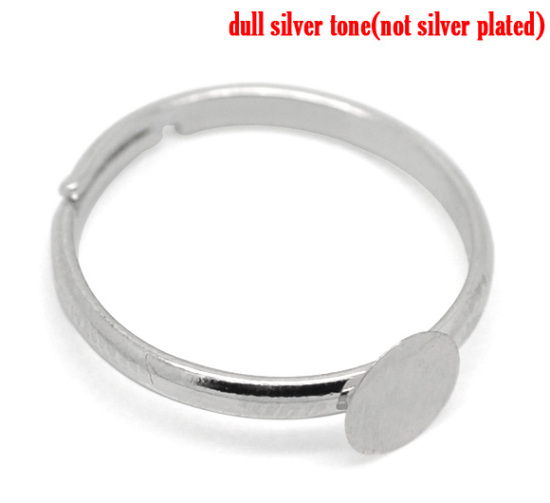 Picture of Brass Adjustable Glue-On Rings Round Silver Tone (Fits 6mm Dia) 15.5mm( 5/8")(US Size 4.75), 30 PCs                                                                                                                                                           