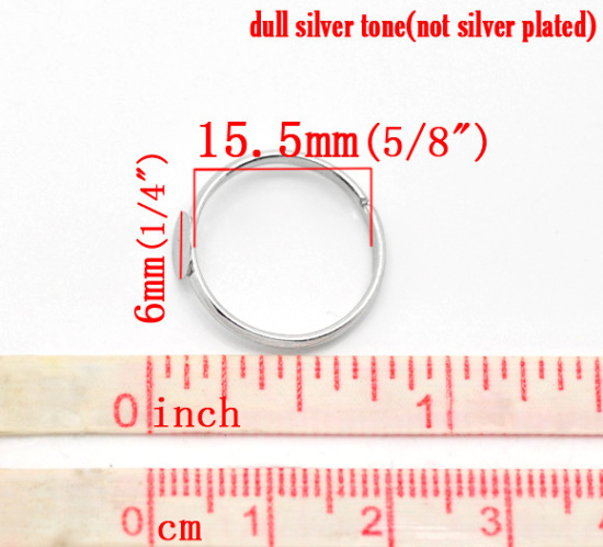 Picture of Brass Adjustable Glue-On Rings Round Silver Tone (Fits 6mm Dia) 15.5mm( 5/8")(US Size 4.75), 30 PCs                                                                                                                                                           