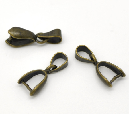 Zinc Based Alloy Pendant Pinch Bails Clasps Antique Bronze 17mm x 7mm, 25 PCs