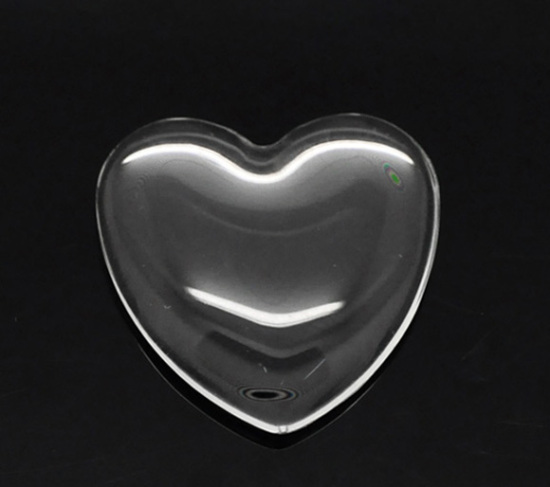 Picture of Transparent Glass Dome Seals Cabochons Heart Flatback Clear 25mm(1") x 25mm(1"), 20 PCs