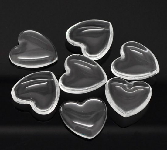 Picture of Transparent Glass Dome Seals Cabochons Heart Flatback Clear 25mm(1") x 25mm(1"), 20 PCs