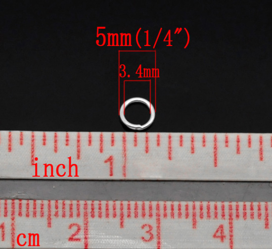 Picture of 1000 PCs 5mm Dia., 0.9mm(19 gauge) Iron Based Alloy Open Jump Rings Findings For Jewelry Making Silver Plated Round