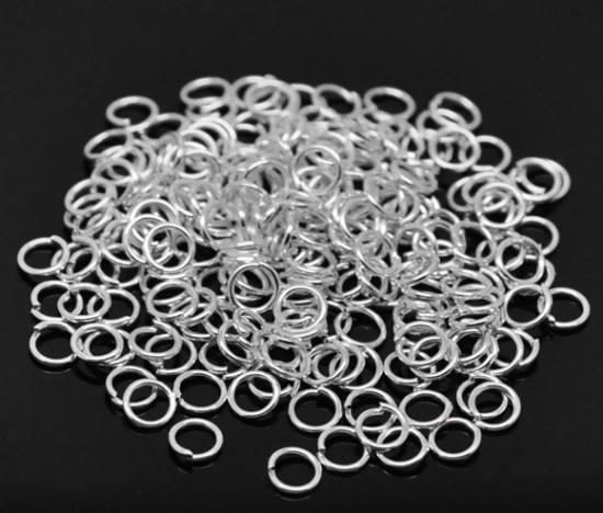 Picture of 1000 PCs 5mm Dia., 0.9mm(19 gauge) Iron Based Alloy Open Jump Rings Findings For Jewelry Making Silver Plated Round