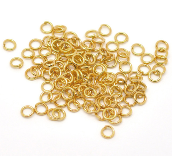 Image de 1000 Pcs 5mm Dia, 0.9mm(taille 19) Anneaux de Jonction pour la Fabrication de Bijoux Ouvert en Alliage de Fer Doré Rond