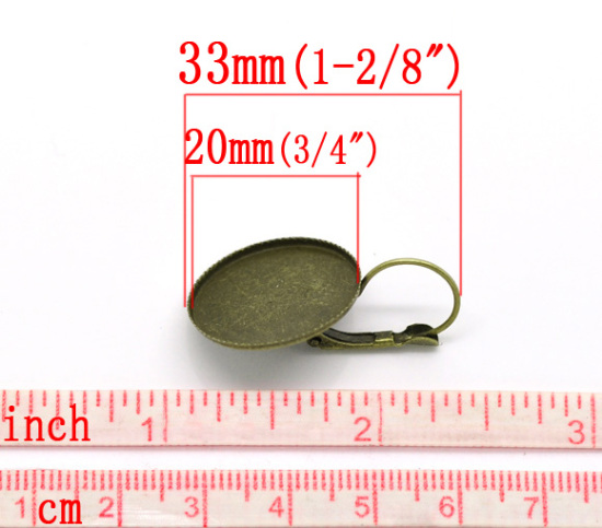 Picture of Iron Based Alloy Clip On Earring Cabochon Settings Round Antique Bronze (Fits 20mm Dia.) 33mm(1 2/8") x 21mm( 7/8"), Post/ Wire Size: (20 gauge), 50 PCs