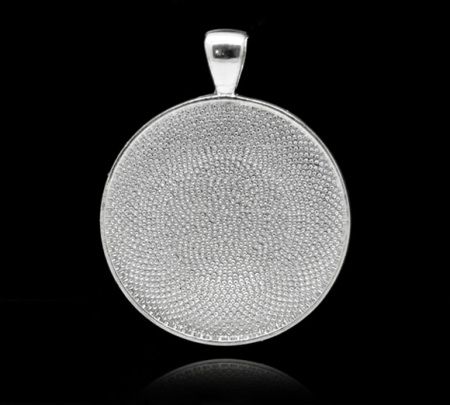 Zinc Based Alloy Cabochon Setting Pendants Round Disc Silver Plated (Fits 30mm Dia) 4.1cm x 3.3cm, 5 PCs